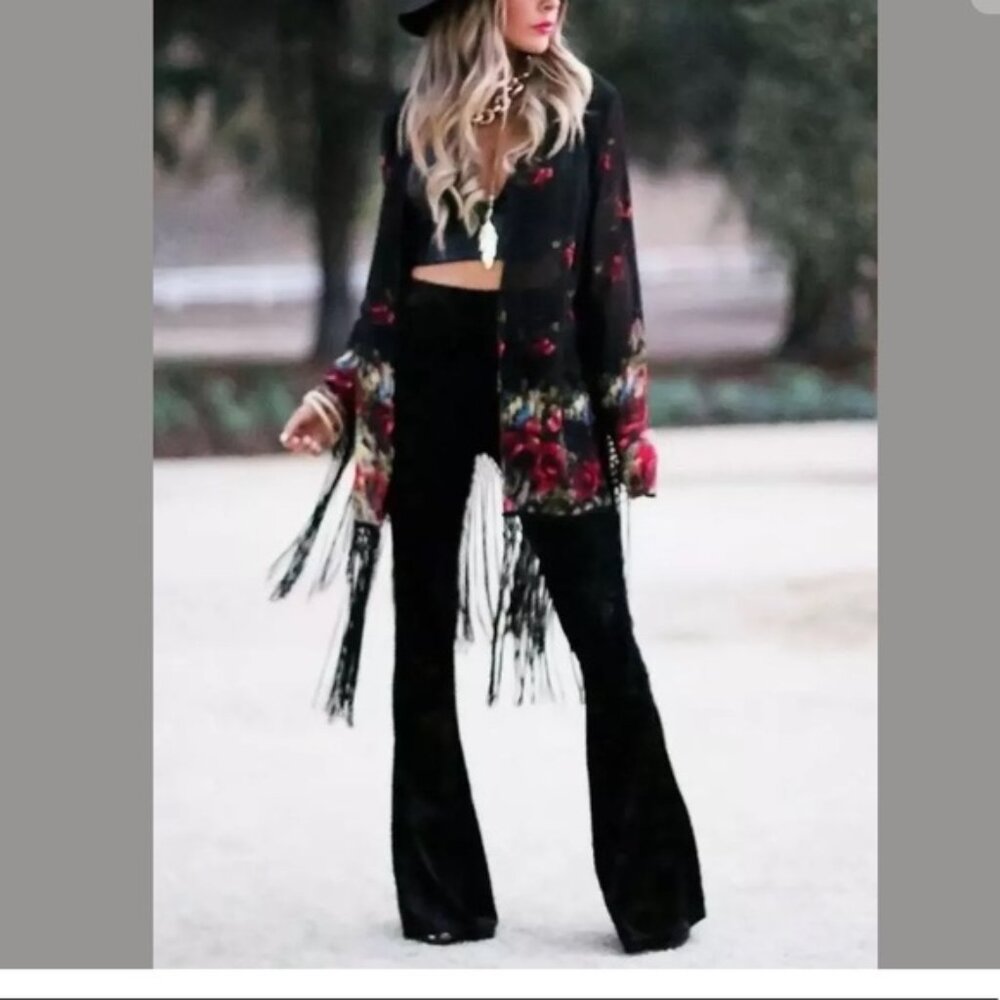 Torn By Ronny Kobo Boho Velvet Flare Pants